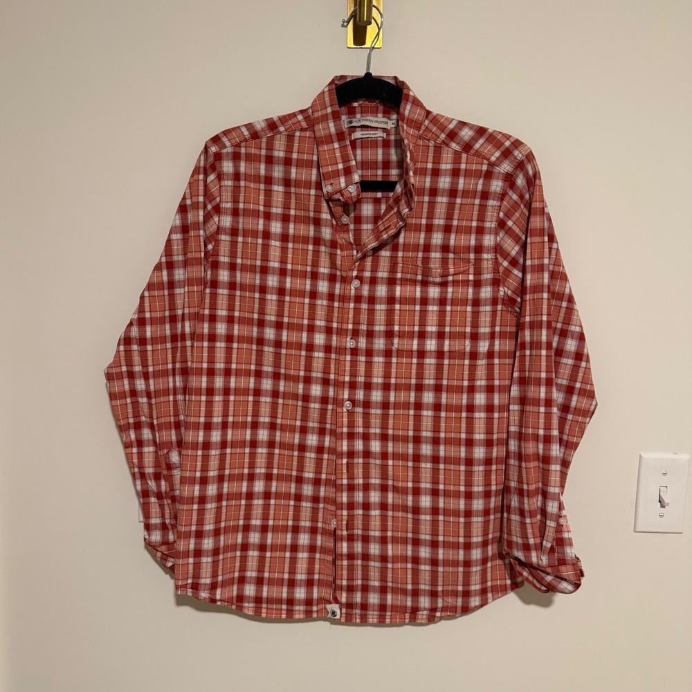 Southern Proper‎ Henning Shirt Womens Medium Orange White Plaid Button Down